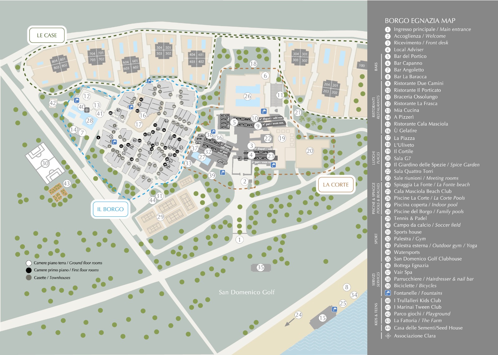 Official Borgo Egnazia map with restaurants, pools, beaches and services